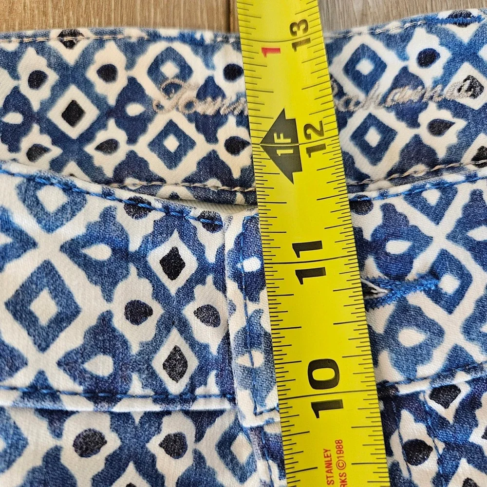 Tommy Bahama Ella Twill High Rise Ankle Pants Turkish Sea Blue Diamond Print 14